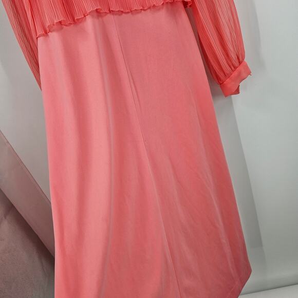 Vintage 70's Dress Gown Pink Chiffon Satin Layered Cape Long Sleeve Maxi Size XS - Picture 4 of 12